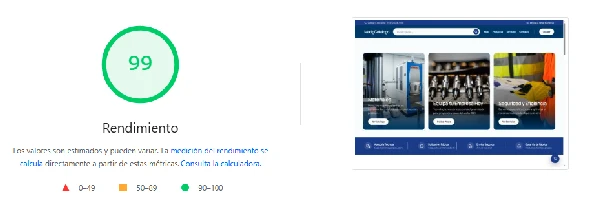 Rendimiento de Madig Catálogo en PageSpeed